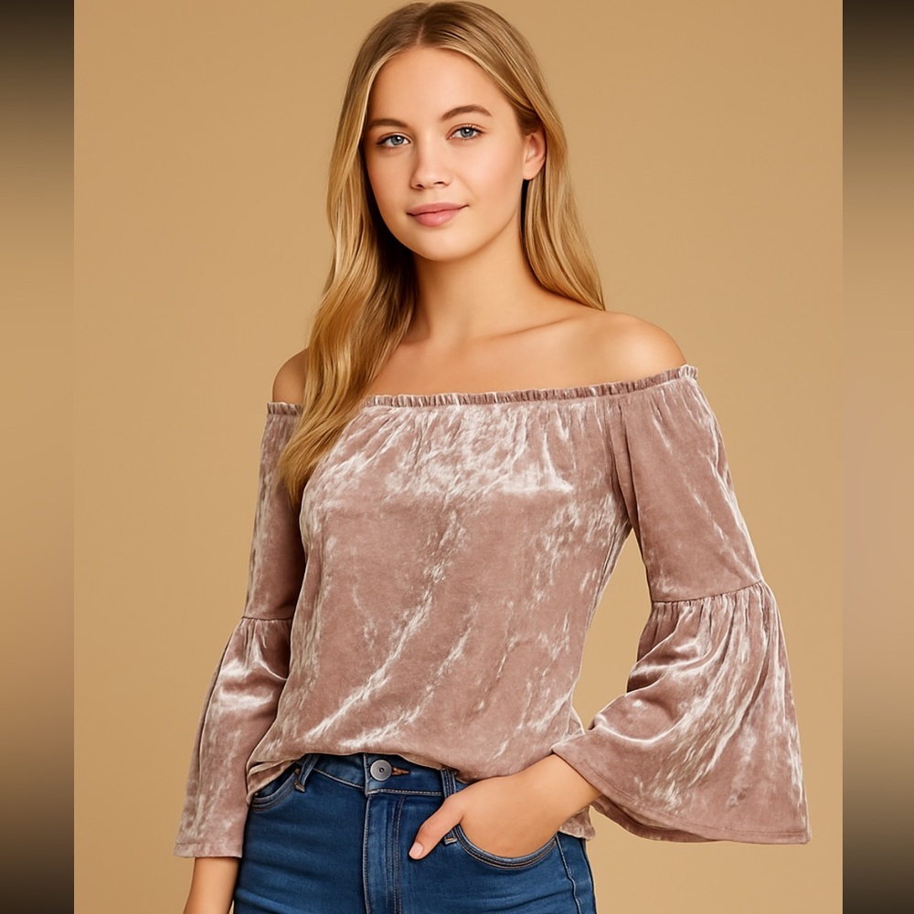 Altar’d State Off Shoulder Velvet Bell Sleeve Top